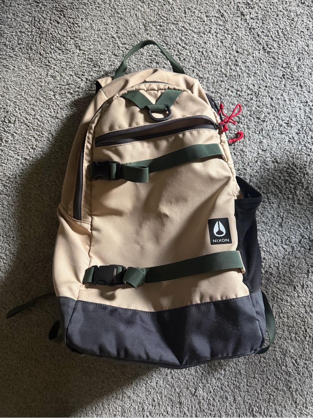Nixon Beige, Black and Green Men's Backpack with Red Pulls